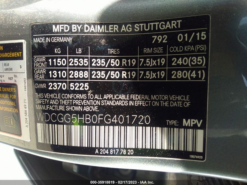 2015 MERCEDES-BENZ GLK-CLASS GLK 350 WDCGG5HB0FG401720
