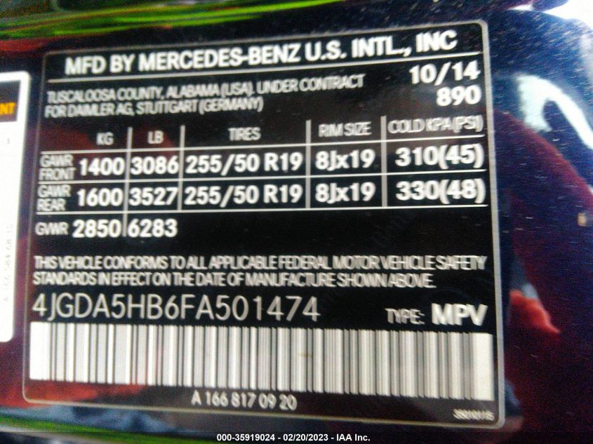 2015 MERCEDES-BENZ M-CLASS ML 350 - 4JGDA5HB6FA501474