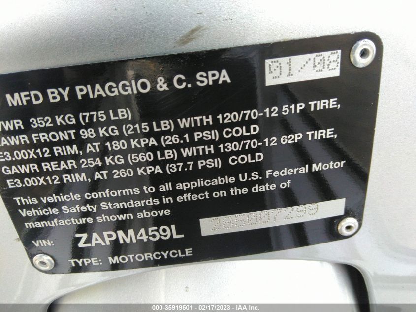2008 VESPA GTS 250 ZAPM459L285007299