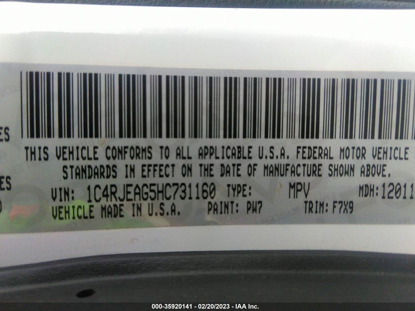 VIN 1C4RJEAG5HC731160 2017 JEEP GRAND CHEROKEE LAREDO