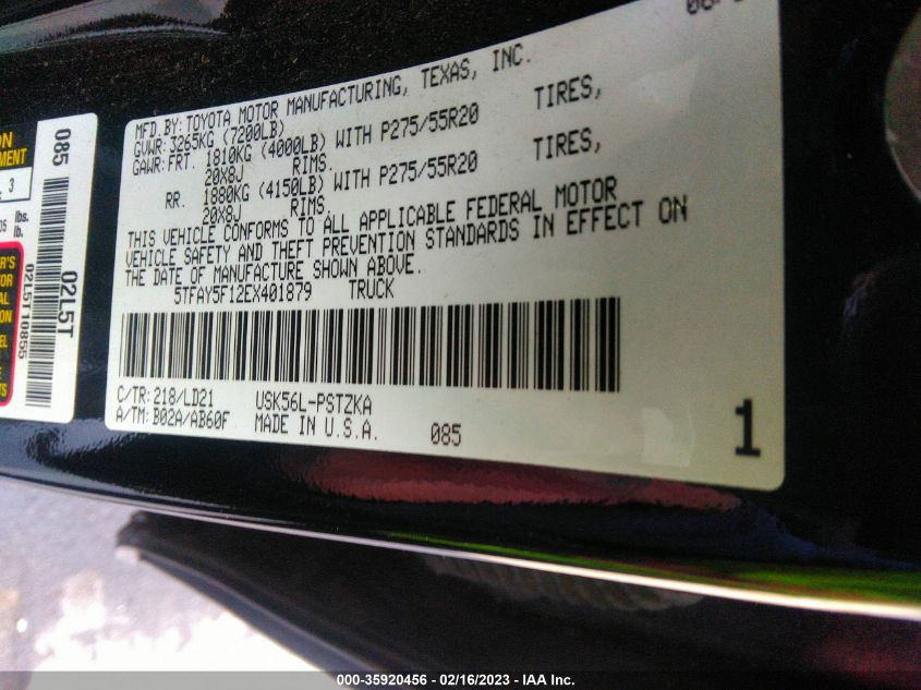 2014 TOYOTA TUNDRA 4WD TRUCK PLATINUM/1794 - 5TFAY5F12EX401879
