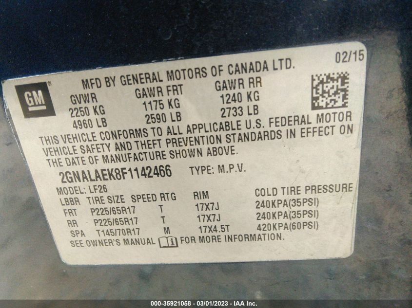 2015 CHEVROLET EQUINOX LS - 2GNALAEK8F1142466