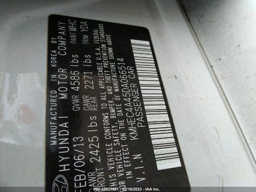 2013 HYUNDAI SONATA HYBRID LIMITED W - KMHEC4A45DA066514