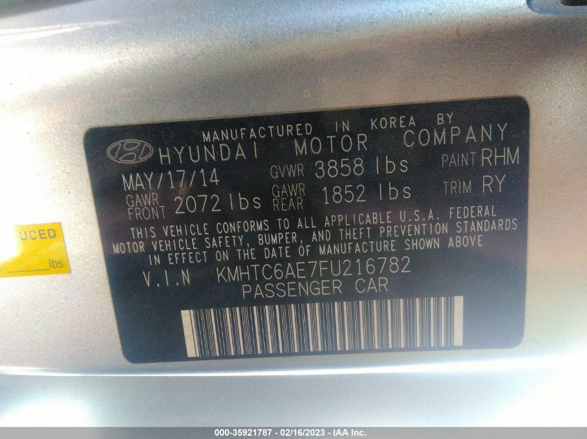 2015 HYUNDAI VELOSTER TURBO - KMHTC6AE7FU216782