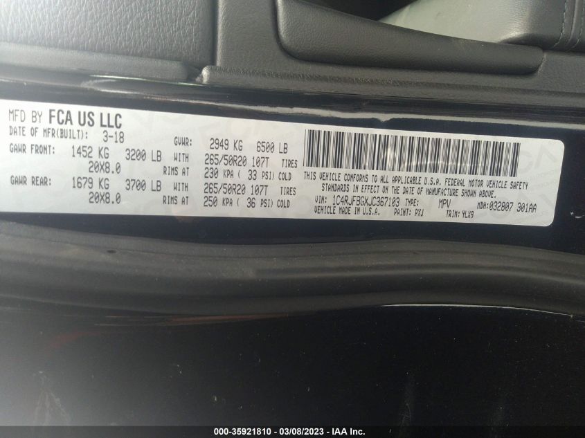 2018 JEEP GRAND CHEROKEE STERLING EDITION - 1C4RJFBGXJC367103