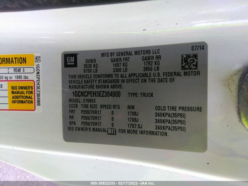 2014 CHEVROLET SILVERADO 1500 WORK TRUCK - 1GCNCPEH3EZ384900