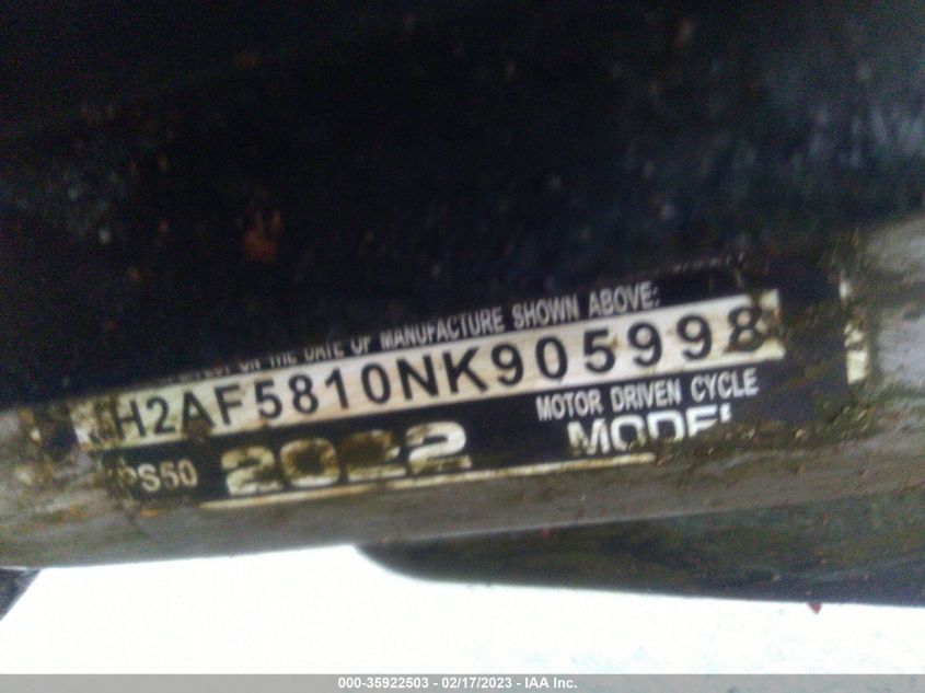 2022 HONDA NPS50 JH2AF5810NK905998