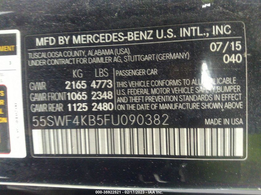 VIN 55SWF4KB5FU090382 2015 MERCEDES-BENZ C-CLASS no.9