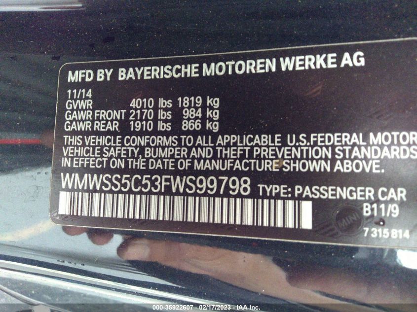 2015 MINI COOPER PACEMAN S WMWSS5C53FWS99798