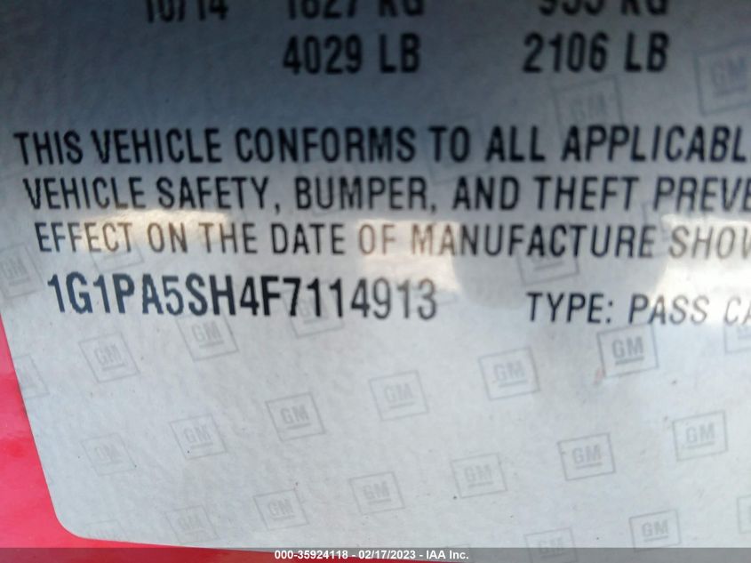 2015 CHEVROLET CRUZE LS - 1G1PA5SH4F7114913
