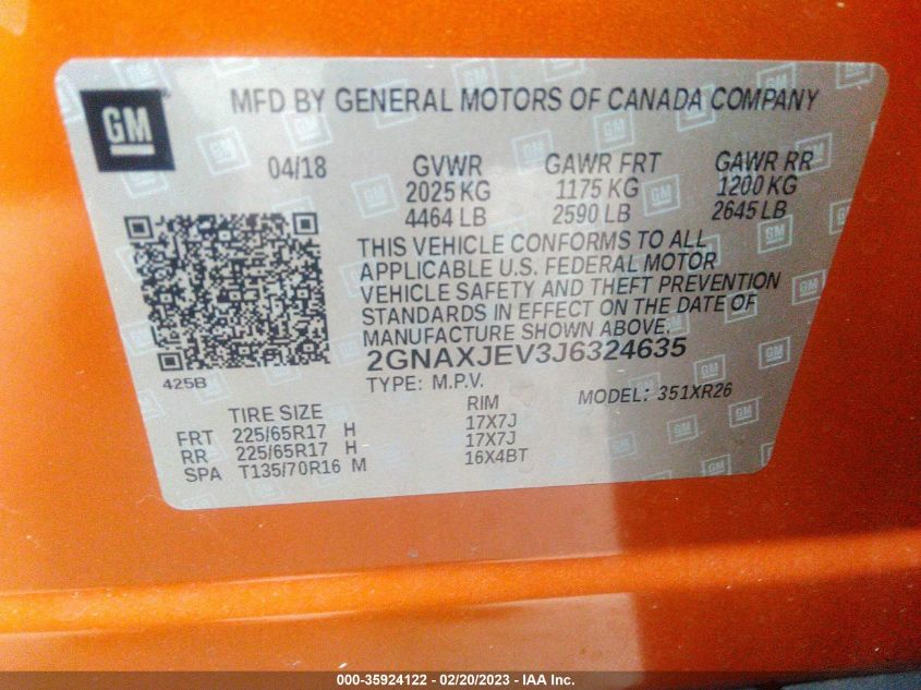 2018 CHEVROLET EQUINOX LT - 2GNAXJEV3J6324635