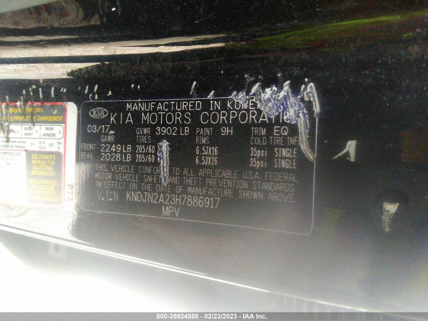 2017 KIA SOUL BASE - KNDJN2A23H7886917
