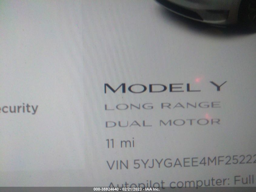 2021 TESLA MODEL Y LONG RANGE - 5YJYGAEE4MF252222
