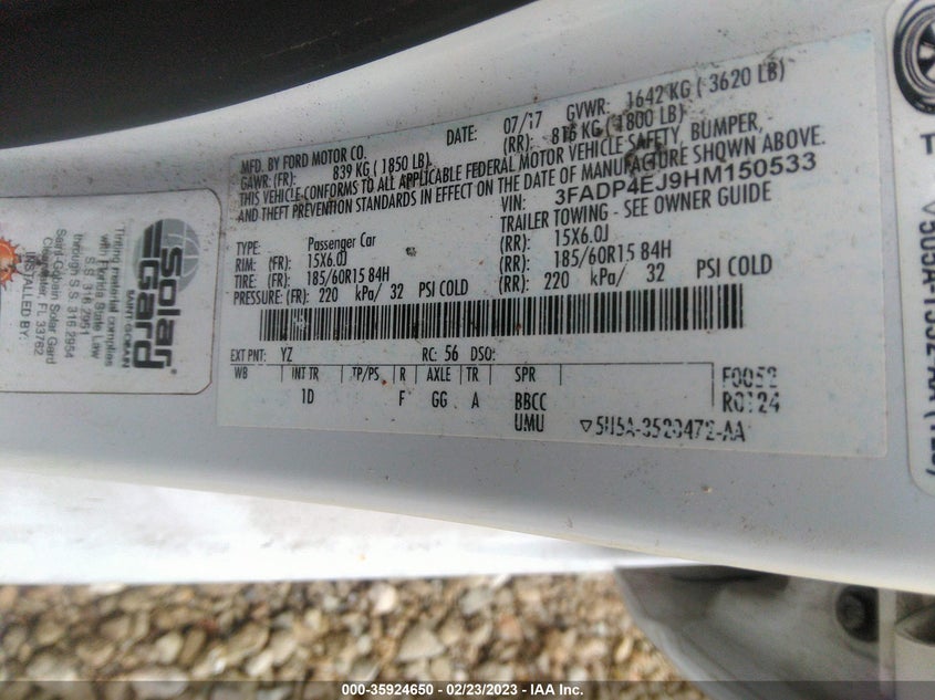 VIN 3FADP4EJ9HM150533 2017 FORD FIESTA SE