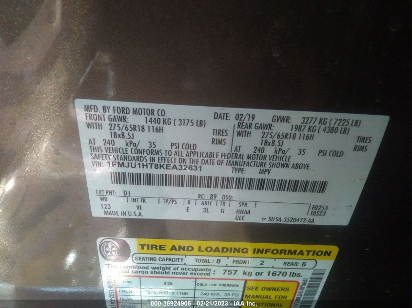 2019 FORD EXPEDITION XLT - 1FMJU1HT8KEA32631