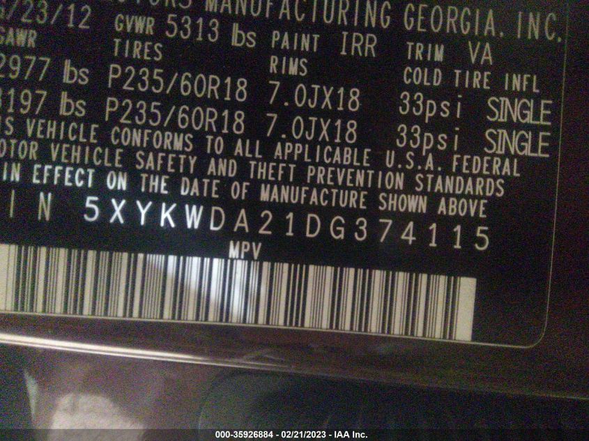 2013 KIA SORENTO SX - 5XYKWDA21DG374115