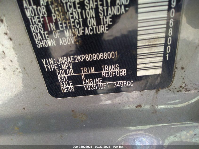 2013 NISSAN QUEST SV - JN8AE2KP8D9068001