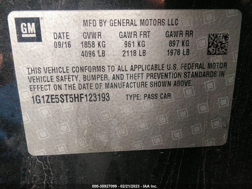 2017 CHEVROLET MALIBU LT - 1G1ZE5ST5HF123193