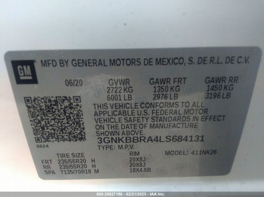 2020 CHEVROLET BLAZER LT - 3GNKBBRA4LS684131
