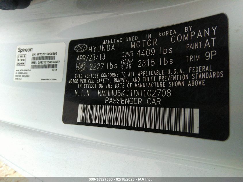 2013 HYUNDAI GENESIS COUPE 3.8 TRACK KMHHU6KJ1DU102708