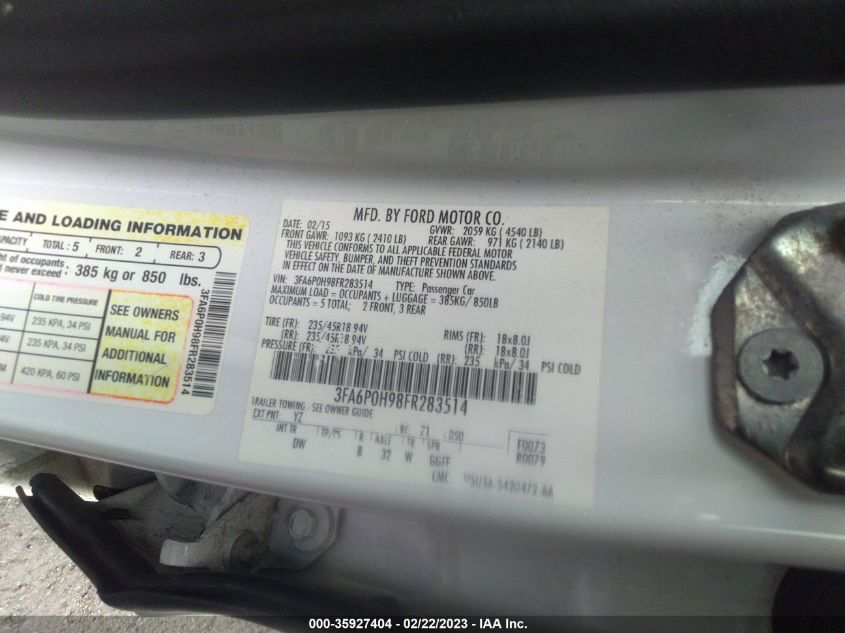 2015 FORD FUSION SE - 3FA6P0H98FR283514