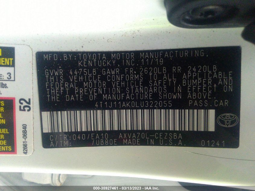 2020 TOYOTA CAMRY SE - 4T1J11AK0LU322055