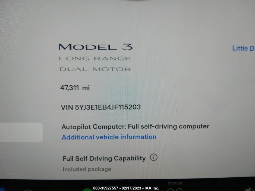 VIN 5YJ3E1EB4JF115203 2018 TESLA MODEL 3 LONG RANGE