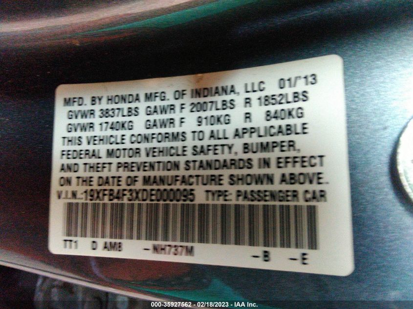2013 HONDA CIVIC HYBRID - 19XFB4F3XDE000095