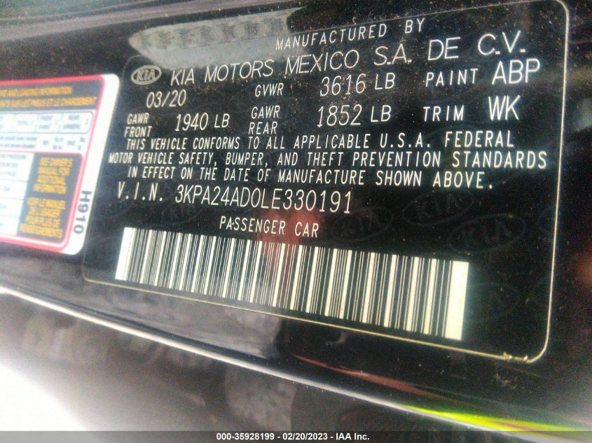 2020 KIA RIO S - 3KPA24AD0LE330191
