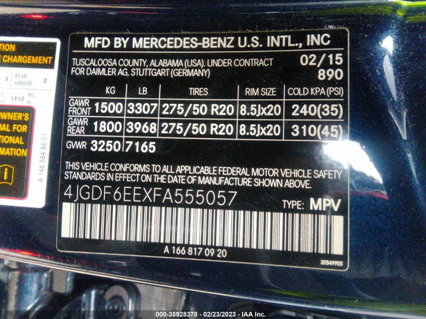 2015 MERCEDES-BENZ GL-CLASS GL 450 4JGDF6EEXFA555057
