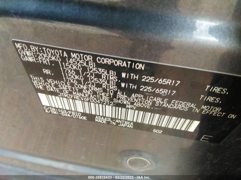 2015 TOYOTA RAV4 LE - JTMZFREV6FD047212