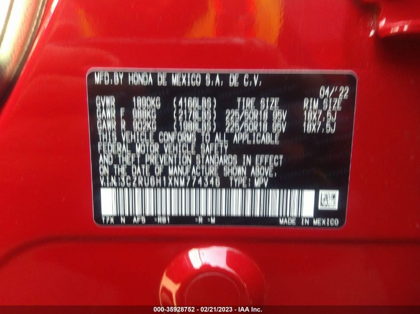 2022 HONDA HR-V SPORT - 3CZRU6H1XNM774346