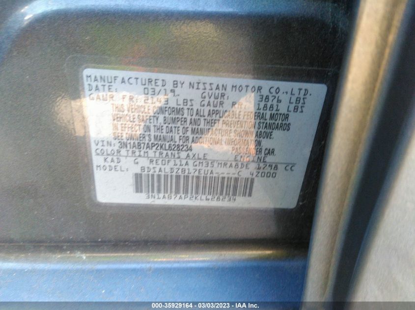 2019 NISSAN SENTRA SV - 3N1AB7AP2KL628234