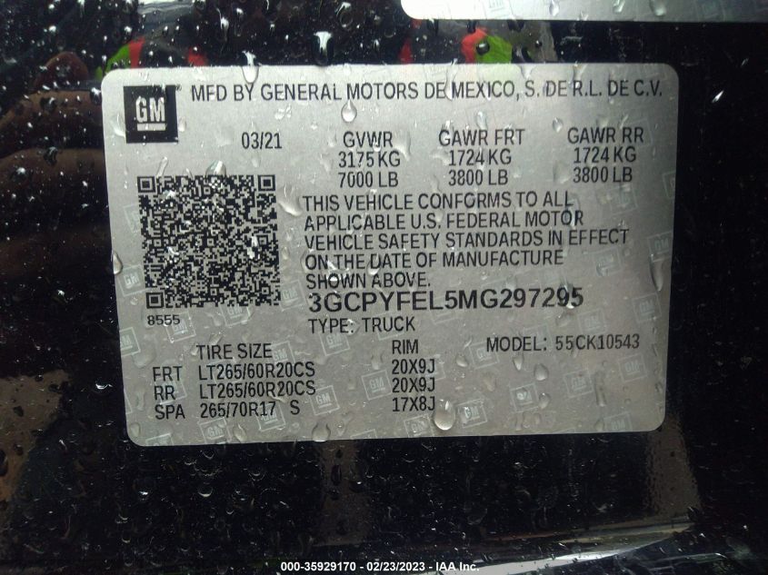 2021 CHEVROLET SILVERADO 1500 LT TRAIL BOSS - 3GCPYFEL5MG297295