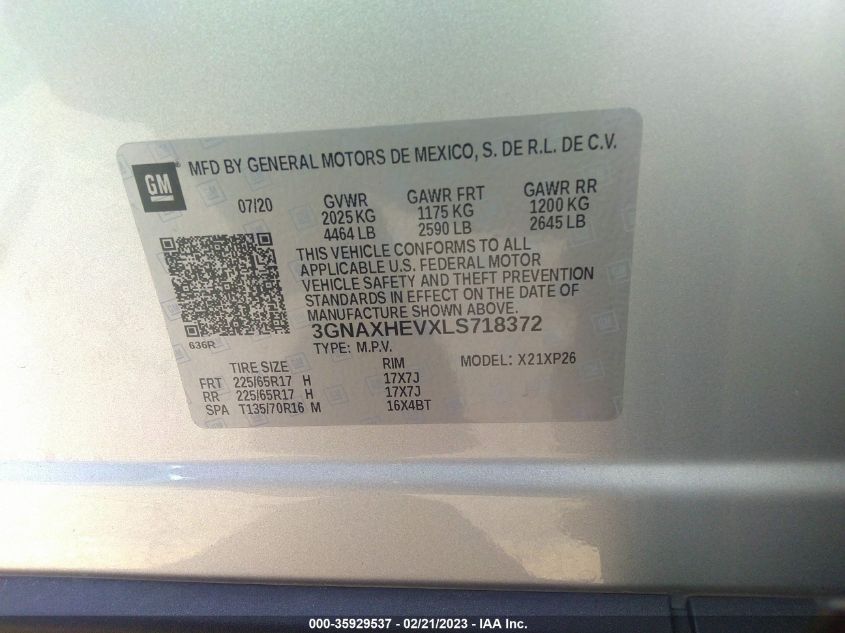 2020 CHEVROLET EQUINOX LS - 3GNAXHEVXLS718372