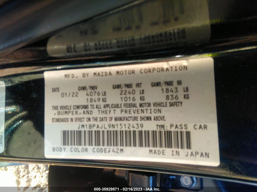 2022 MAZDA MAZDA3 HATCHBACK 2.5 S JM1BPAJL9N1512439