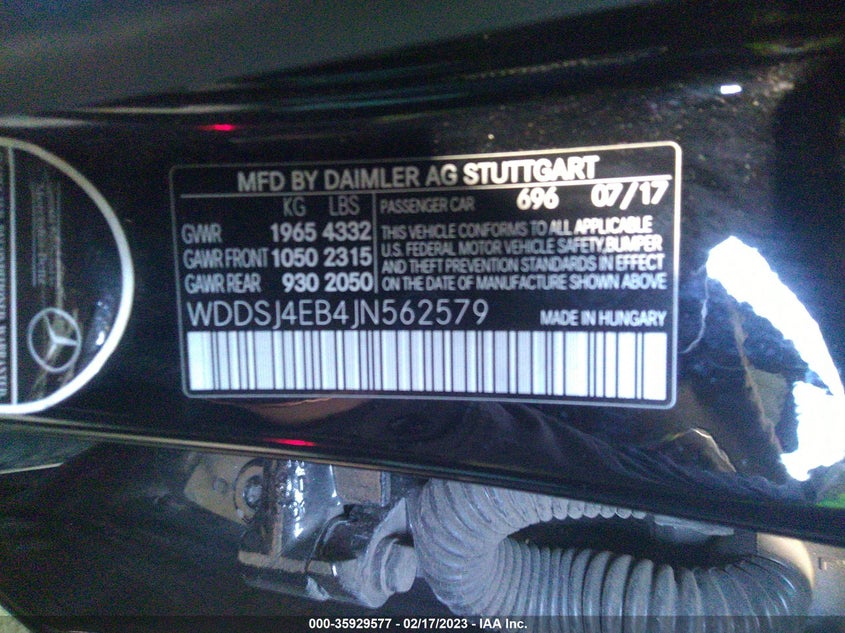 VIN WDDSJ4EB4JN562579 2018 MERCEDES-BENZ CLA CLA 250