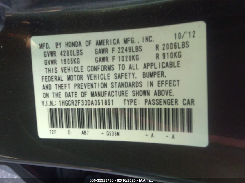 2013 HONDA ACCORD SDN LX - 1HGCR2F33DA051851