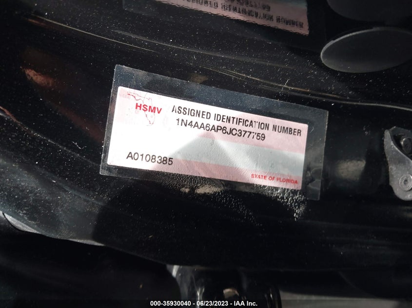 2018 NISSAN MAXIMA VIN: 1N4AA6AP6JC377759