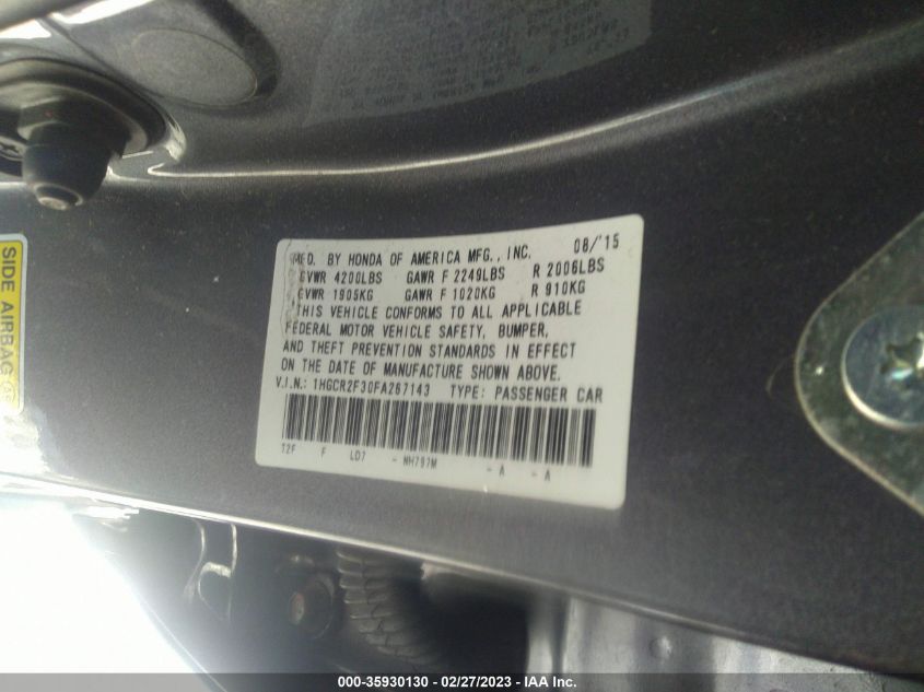 2015 HONDA ACCORD SEDAN LX - 1HGCR2F30FA267143