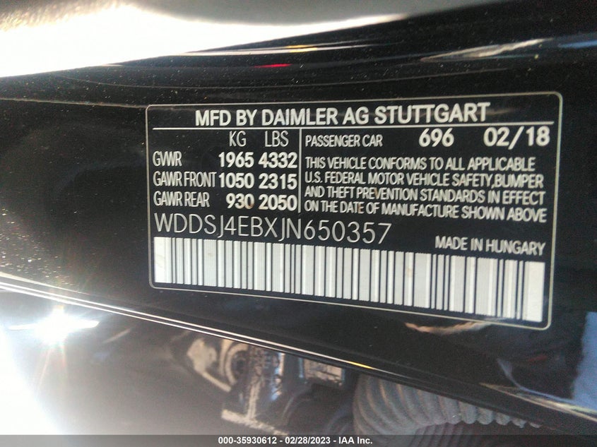VIN WDDSJ4EBXJN650357 2018 MERCEDES-BENZ CLA CLA 250