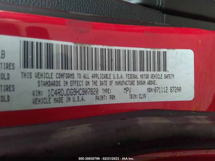 VIN 1C4RDJDG9HC907820 2017 DODGE DURANGO GT