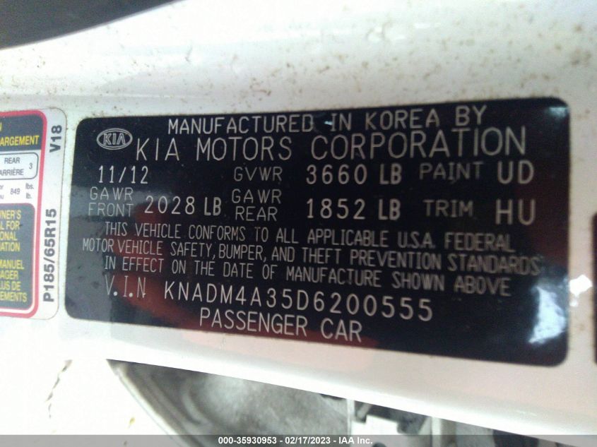 2013 KIA RIO LX - KNADM4A35D6200555