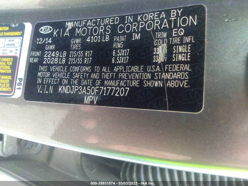 2015 KIA SOUL + - KNDJP3A50F7177207