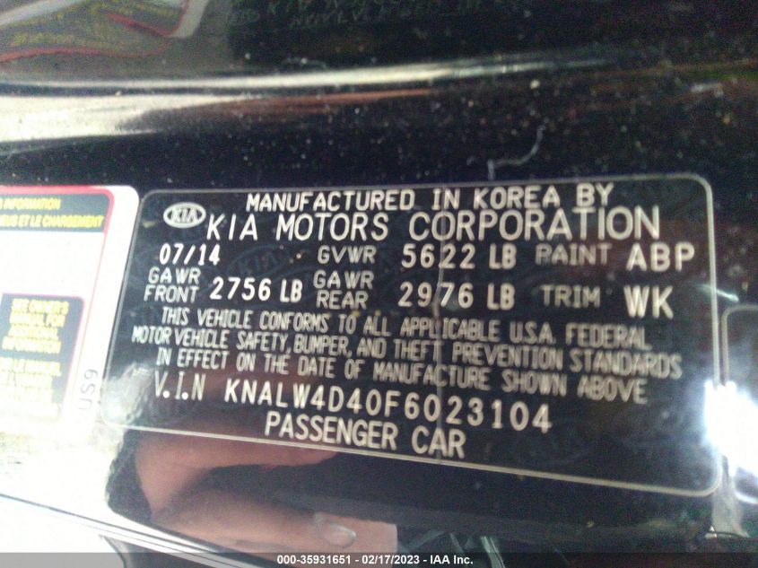 2015 KIA K900 LUXURY KNALW4D40F6023104