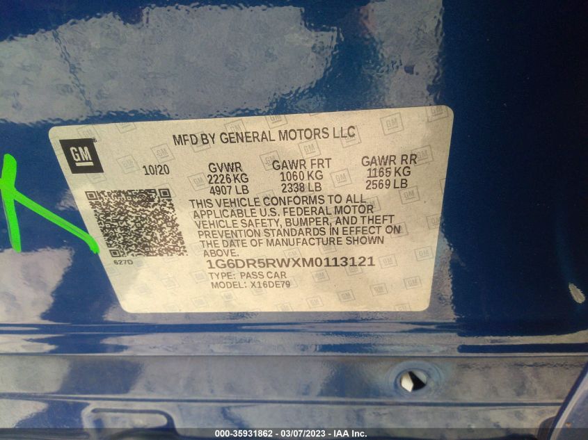 2021 CADILLAC CT5 V-SERIES - 1G6DR5RWXM0113121