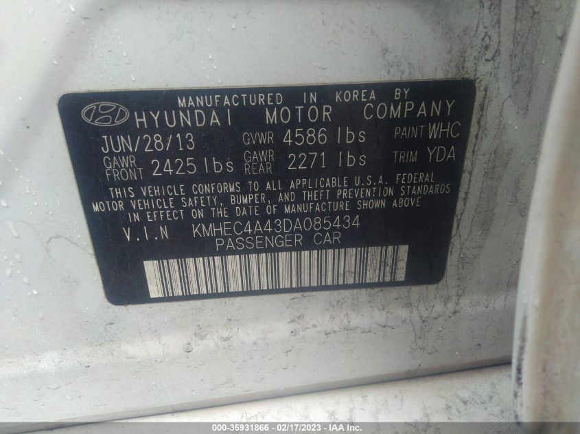 2013 HYUNDAI SONATA HYBRID LIMITED - KMHEC4A43DA085434