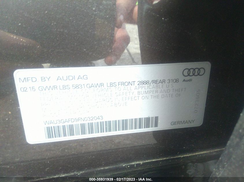 2015 AUDI A8 L 3.0T WAU3GAFD9FN032043