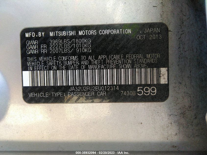 2014 MITSUBISHI LANCER ES - JA32U2FU2EU012314