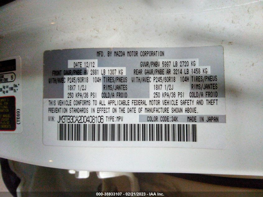 2013 MAZDA CX-9 TOURING - JM3TB3CA2D0408106